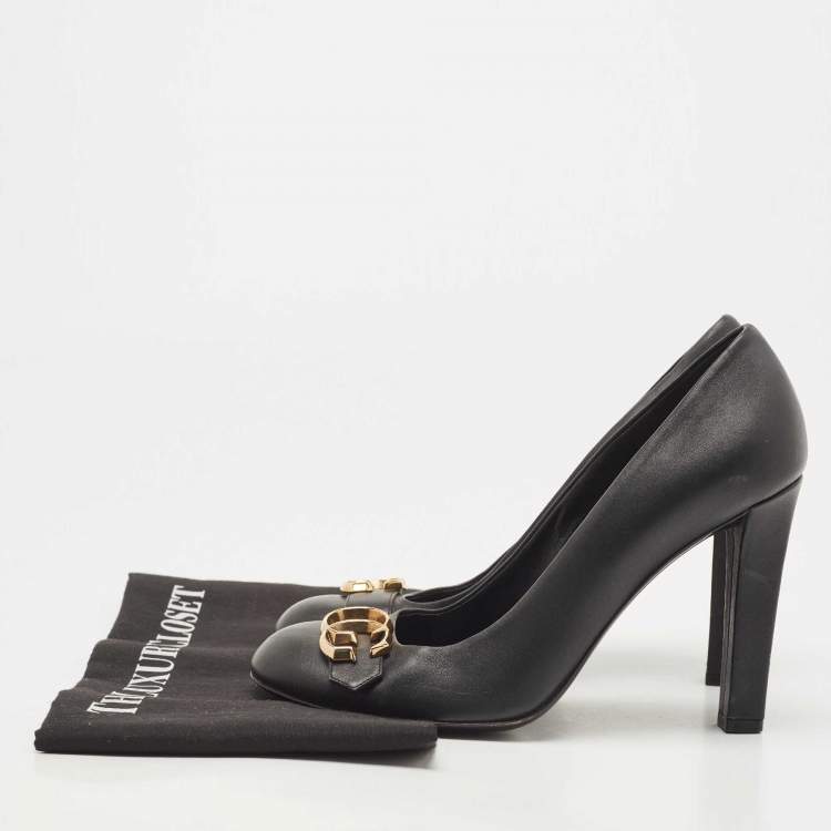 Pre Owned Gucci Black Leather GG Interlocking Pumps Size 38.5