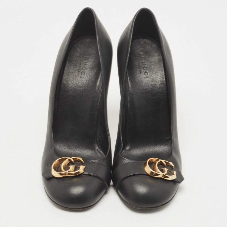 Pre Owned Gucci Black Leather GG Interlocking Pumps Size 38.5