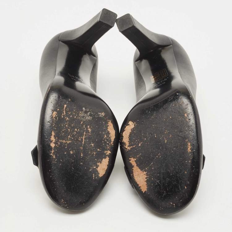 Pre Owned Gucci Black Leather GG Interlocking Pumps Size 38.5