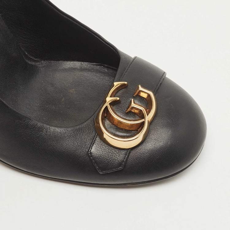 Pre Owned Gucci Black Leather GG Interlocking Pumps Size 38.5