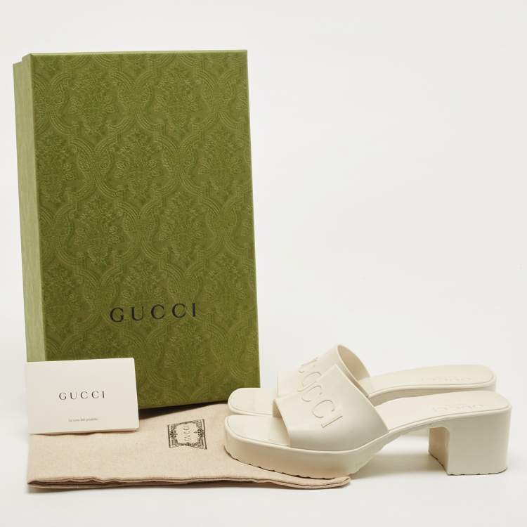 Pre Owned Gucci White Rubber Slide Sandals Size 36