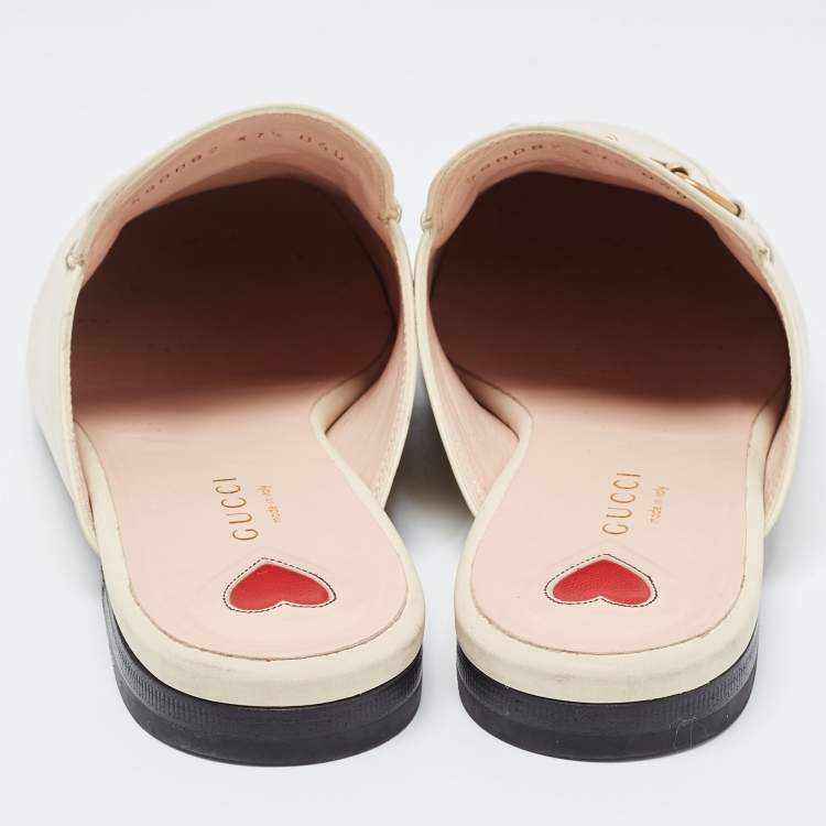 Pre Owned Gucci White Leather Princetown Horsebit Flat Mules Size 37.5
