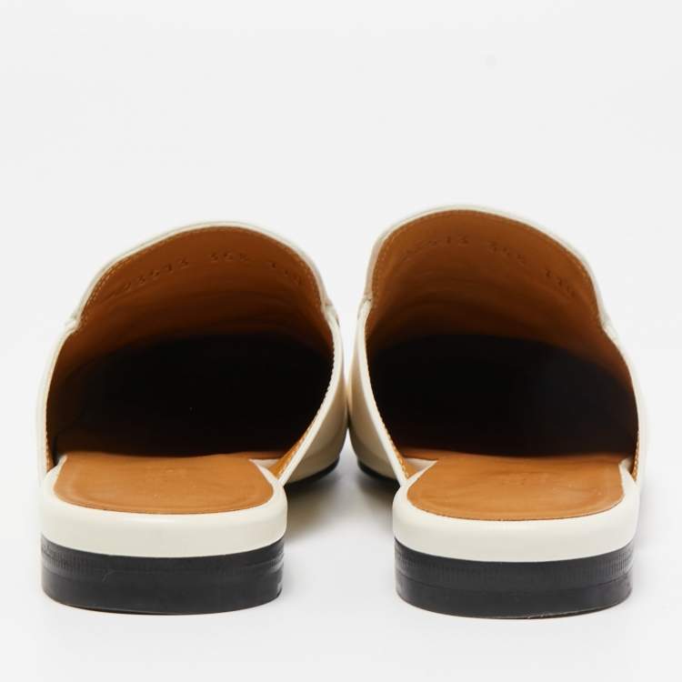 Pre Owned Gucci White Leather Princetown Horsebit Mule Sandals Size 35.5