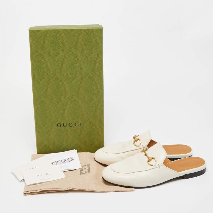 Pre Owned Gucci White Leather Princetown Horsebit Mule Sandals Size 35.5