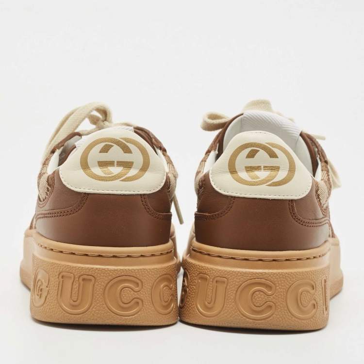 Pre Owned Gucci Brown/Beige GG Canvas And Leather Low Top Sneakers Size 35.5