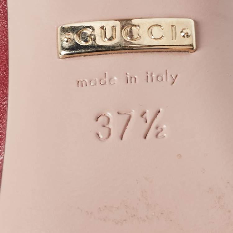 Pre Owned Gucci Burgundy Leather Jolene Peep Toe Pumps Size 37.5