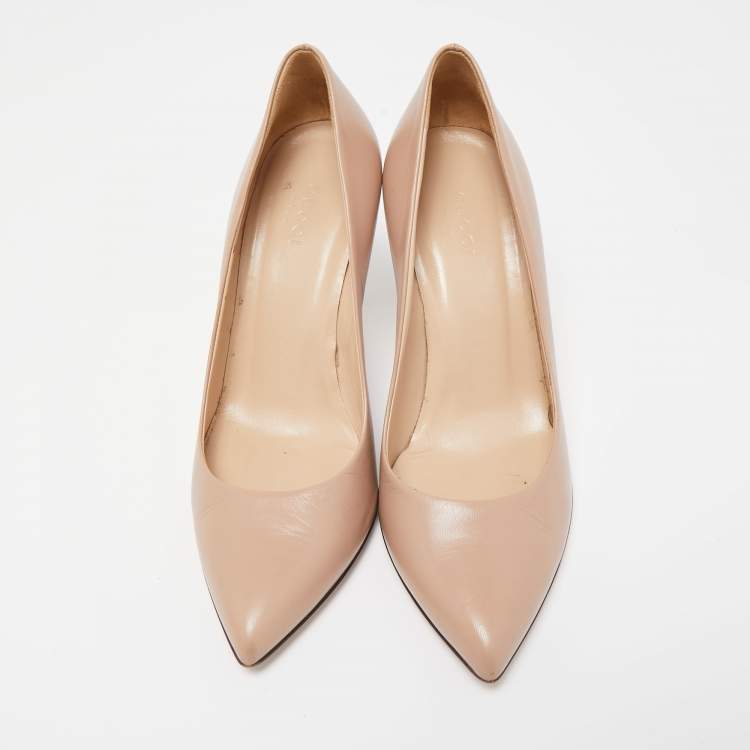 Pre Owned Gucci Beige Leather Pointed Toe Pumps Size 37