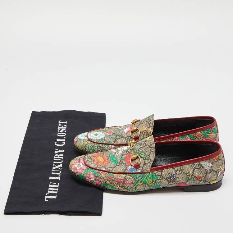 Pre Owned Gucci Multicolor Floral Print GG Supreme Canvas Jordaan Loafers Size 38
