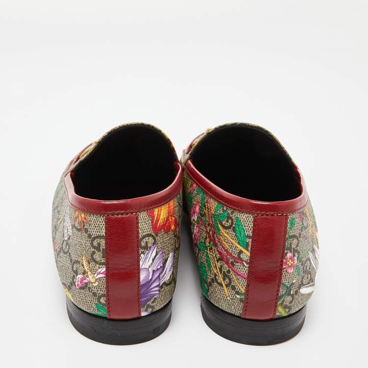 Pre Owned Gucci Multicolor Floral Print GG Supreme Canvas Jordaan Loafers Size 38