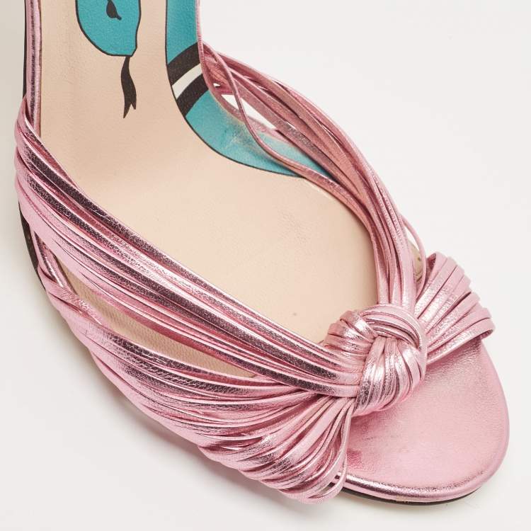 Pre Owned Gucci Metallic Pink Leather Allie Ankle Strap Sandals Size 39
