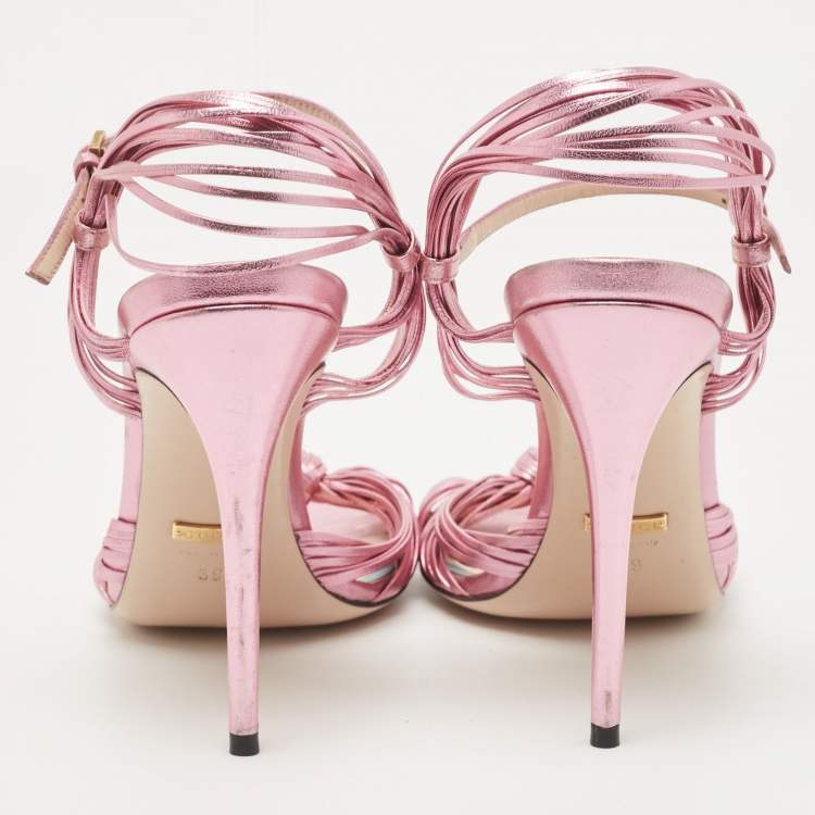 Pre Owned Gucci Metallic Pink Leather Allie Ankle Strap Sandals Size 39