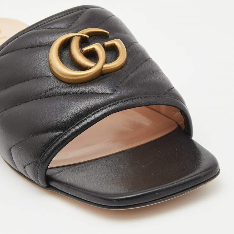 Pre Owned Gucci Black Leather Jolie G Logo Slides Size 38.5 