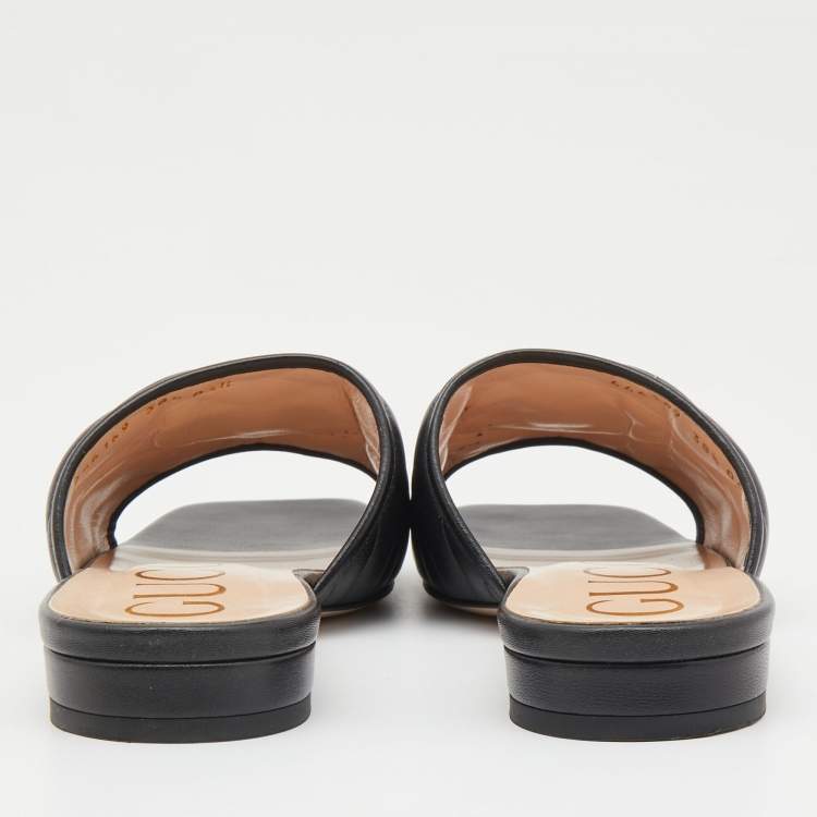 Pre Owned Gucci Black Leather Jolie G Logo Slides Size 38.5 
