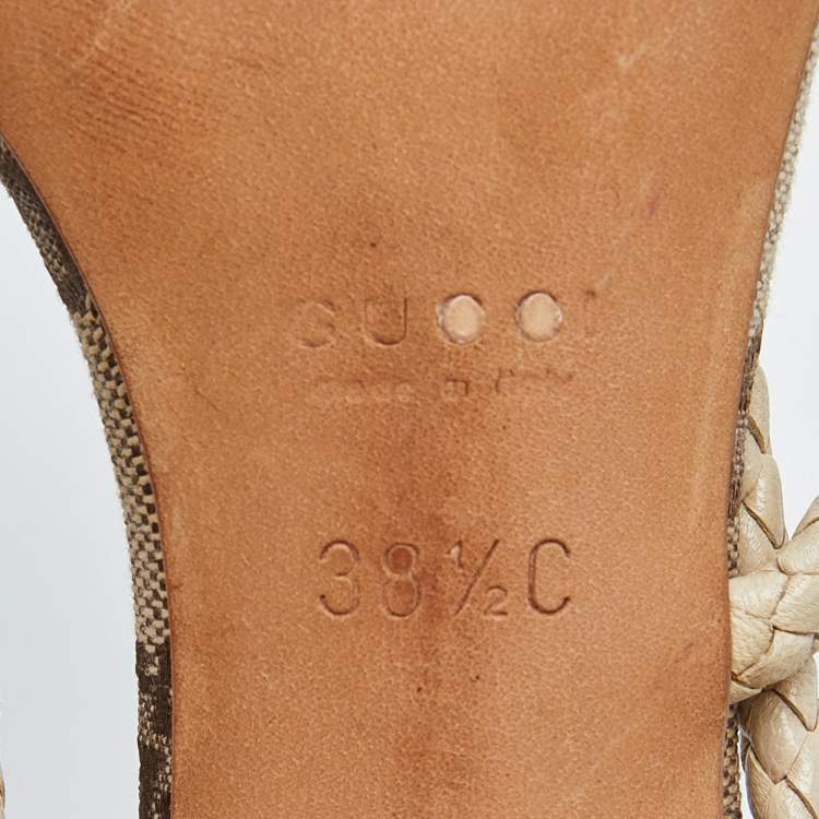 Pre Owned Gucci Cream Braided Leather Cross Strap Slide Sandals Size 38.5