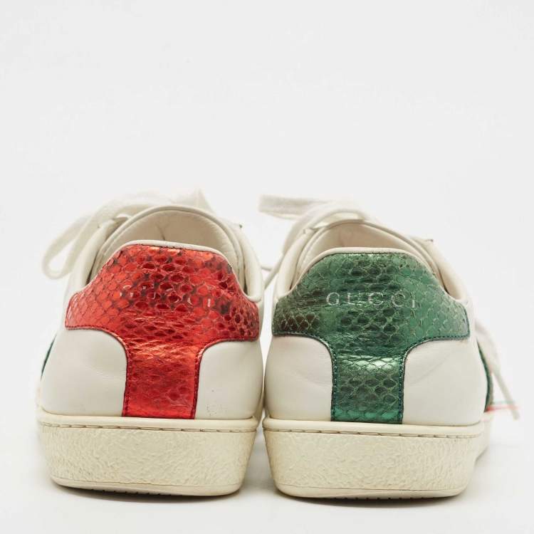 Pre Owned Gucci White Leather Embroidered Bee Ace Sneakers Size 37.5