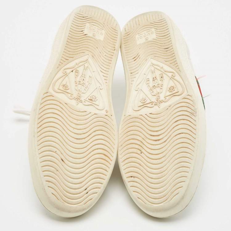 Pre Owned Gucci White Leather Embroidered Bee Ace Sneakers Size 37.5