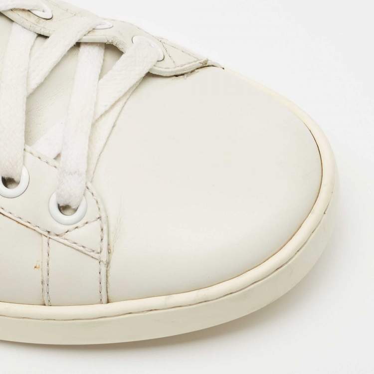 Pre Owned Gucci White Leather Embroidered Bee Ace Sneakers Size 37.5