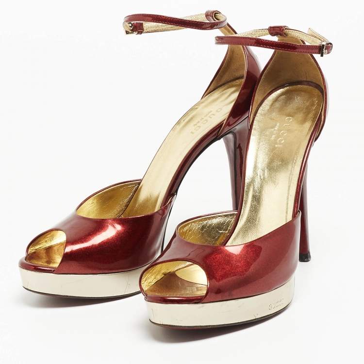 Gucci Red Patent Leather Strappy Ankle Strap Sandals Size 38.5 at 1stDibs |  red patent leather heels with ankle strap, gucci quarter strap sandal, gucci  ankle strap sandals