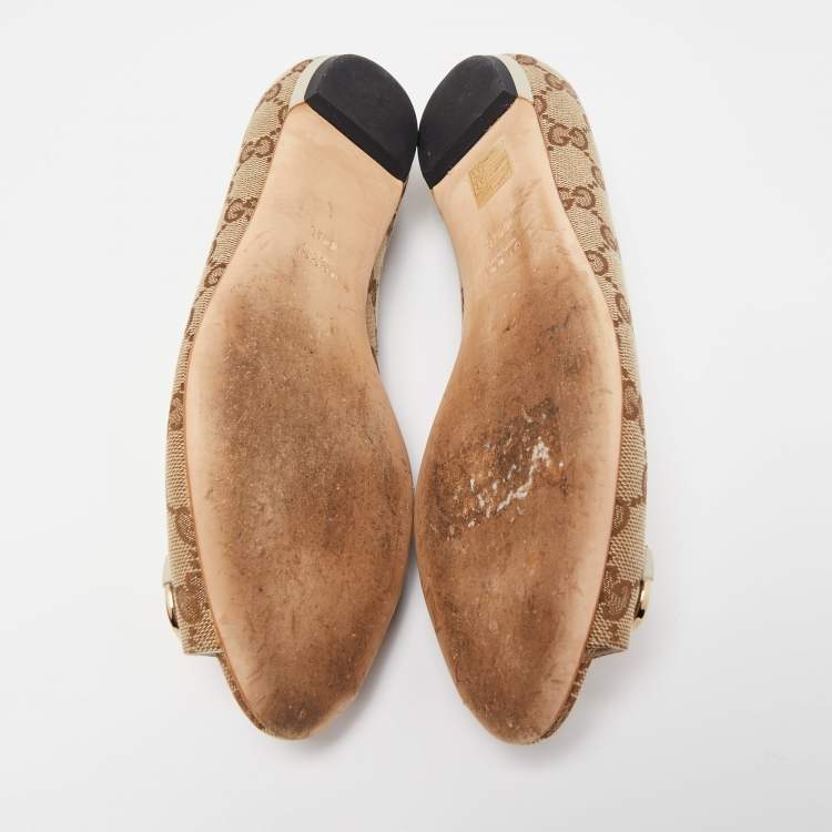 Pre Owned Gucci Beige GG Canvas Interlocking Ballet Flats Size 39.5