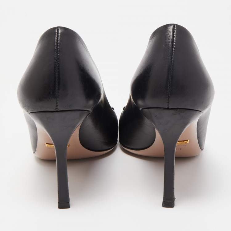 Pre Owned Gucci Black Leather Horsebit Square Toe Pumps Size 38