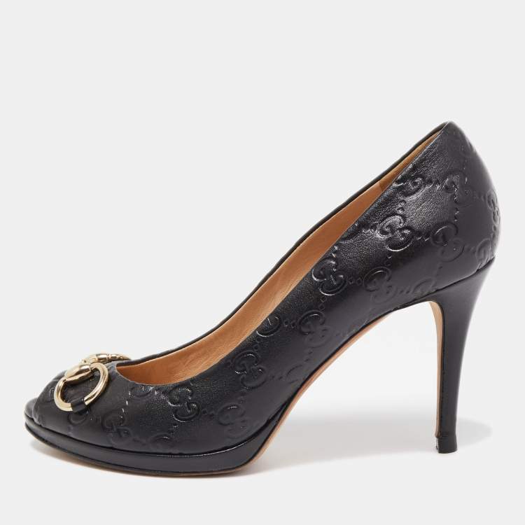 Pre Owned Gucci Black Guccissima Leather New Hollywood Pumps Size 38.5