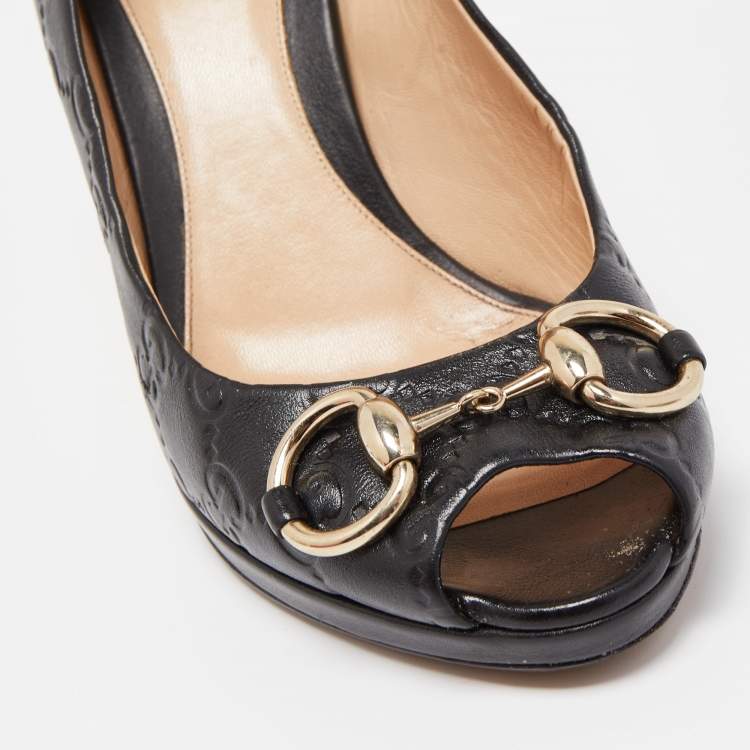 Pre Owned Gucci Black Guccissima Leather New Hollywood Pumps Size 38.5