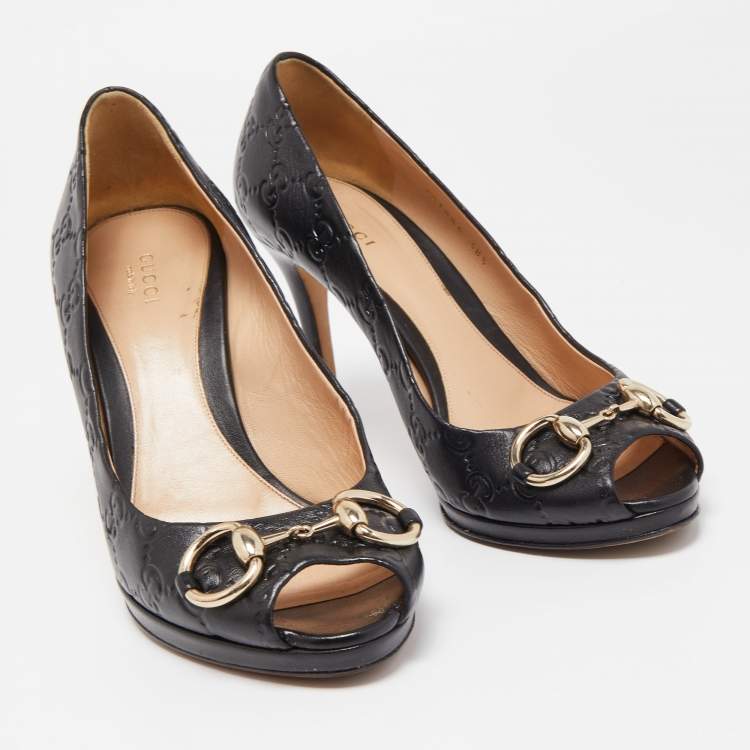 Pre Owned Gucci Black Guccissima Leather New Hollywood Pumps Size 38.5
