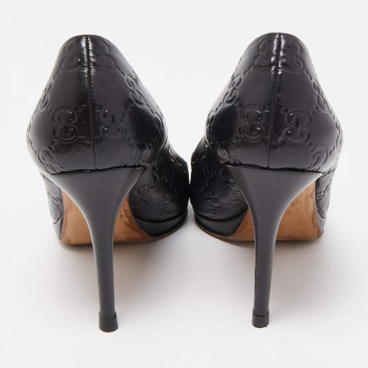 Pre Owned Gucci Black Guccissima Leather New Hollywood Pumps Size 38.5