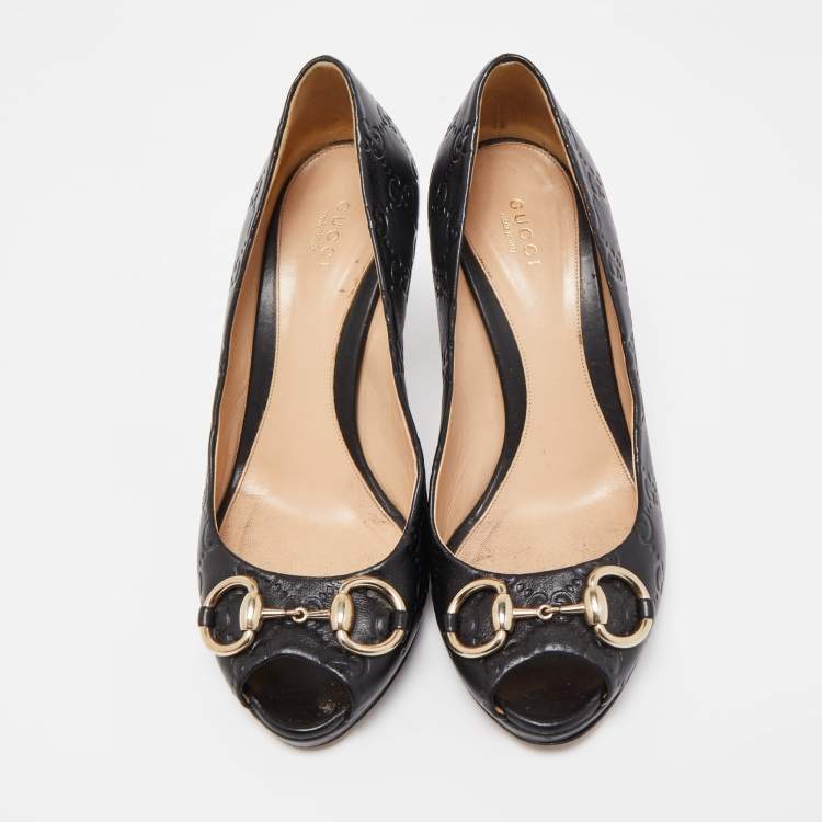 Pre Owned Gucci Black Guccissima Leather New Hollywood Pumps Size 38.5