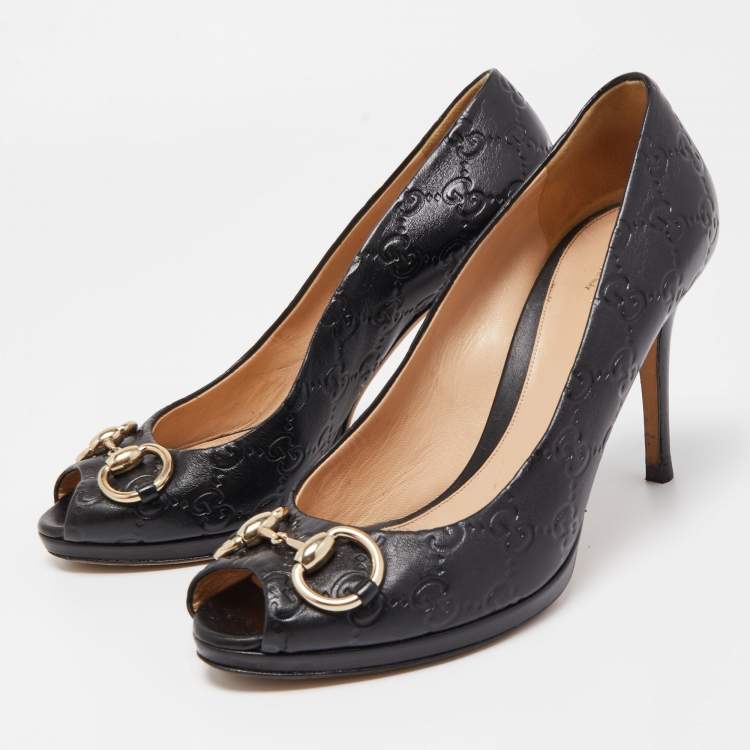 Pre Owned Gucci Black Guccissima Leather New Hollywood Pumps Size 38.5