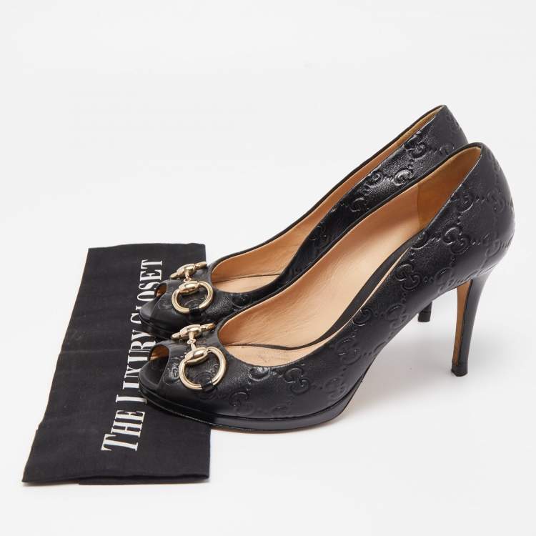 Pre Owned Gucci Black Guccissima Leather New Hollywood Pumps Size 38.5