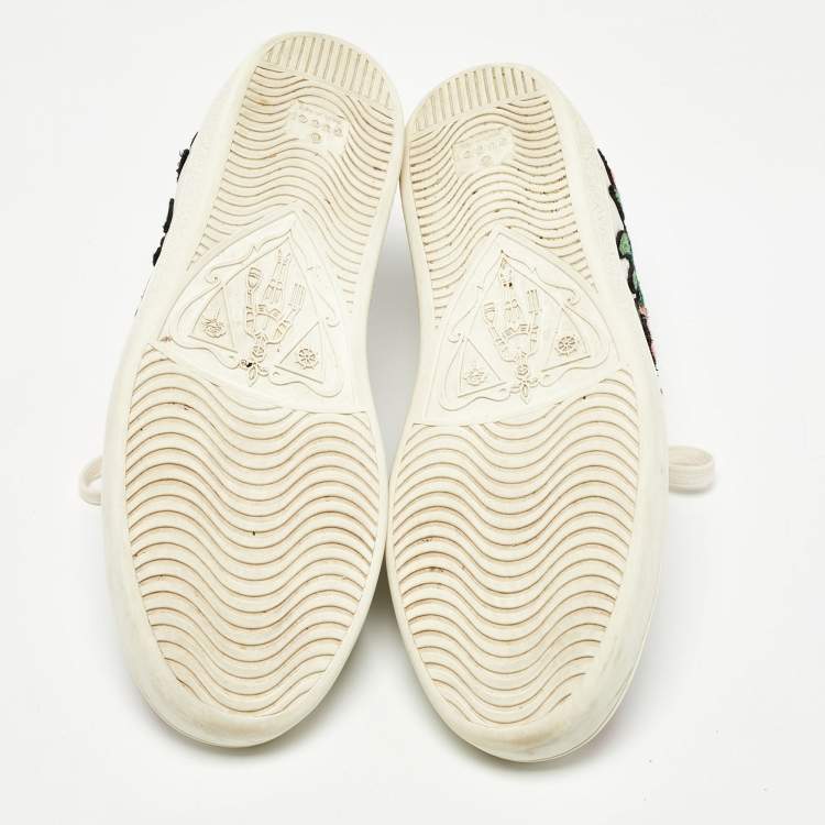Pre Owned Gucci White Leather Floral Embroidered Ace Sneakers Size 39.5