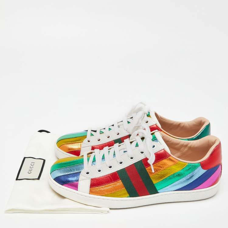 Pre Owned Gucci Multicolor Leather Ace Rainbow Sneakers Size 38.5