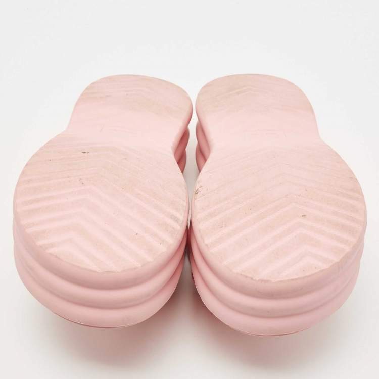 Pre Owned Gucci Pink GG Fabric Platform Slides Size 38