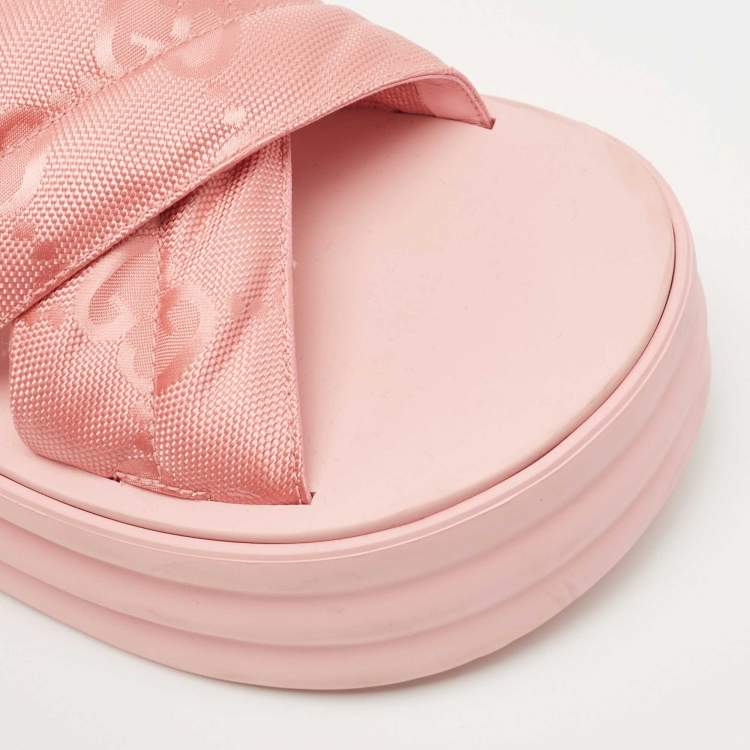 Pre Owned Gucci Pink GG Fabric Platform Slides Size 38