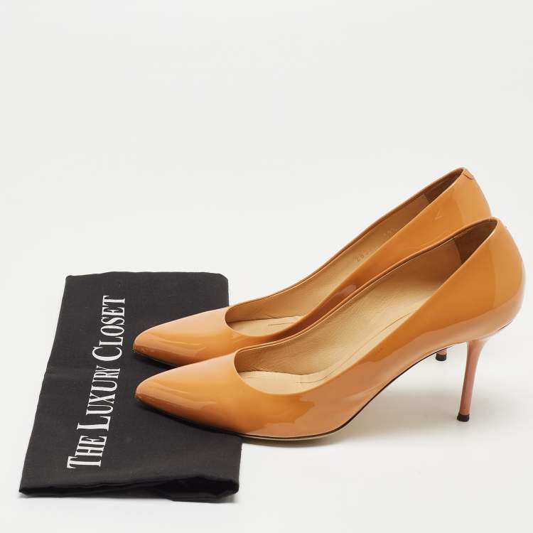 Pre Owned Gucci Brown Patent Leather Pointed Top Pumps Size 39.5