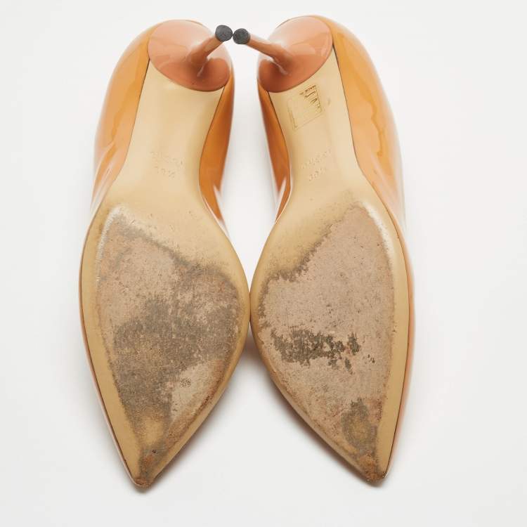 Pre Owned Gucci Brown Patent Leather Pointed Top Pumps Size 39.5