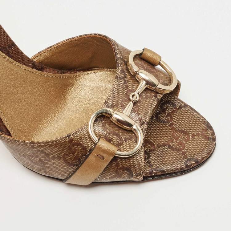 Pre Owned Gucci Metallic Bronze GG Canvas Horsebit Slides Size 37