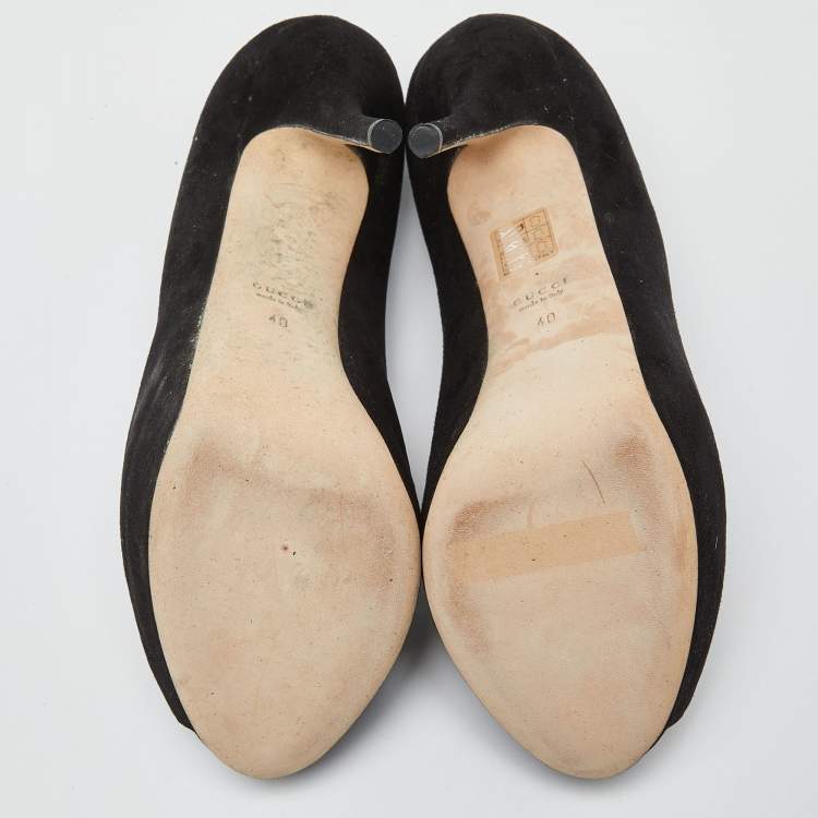 Pre Owned Gucci Black Suede Peep-Toe Platform Pumps Size 40