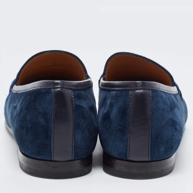 Pre Owned Gucci Blue Suede Jordaan Horsbit Loafers Size 36.5