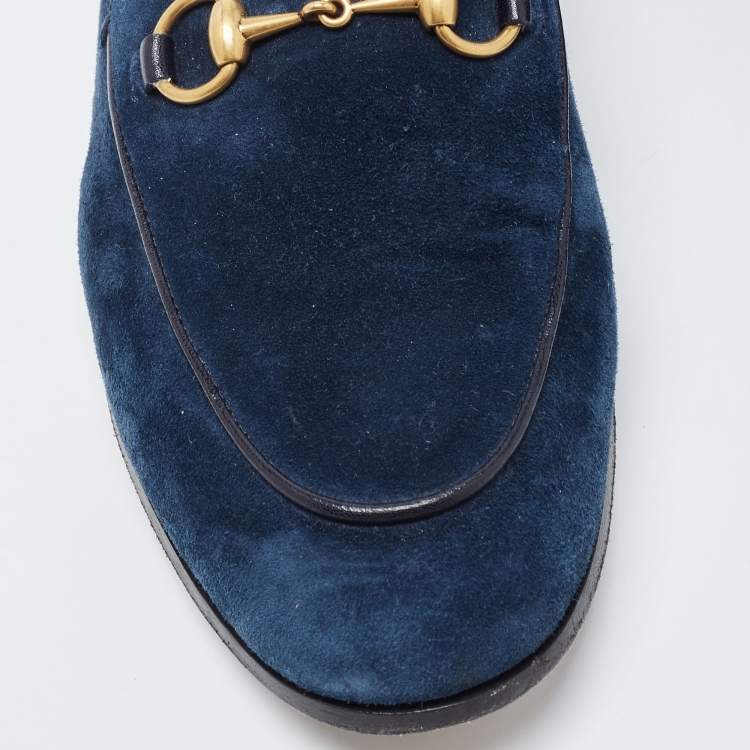 Pre Owned Gucci Blue Suede Jordaan Horsbit Loafers Size 36.5