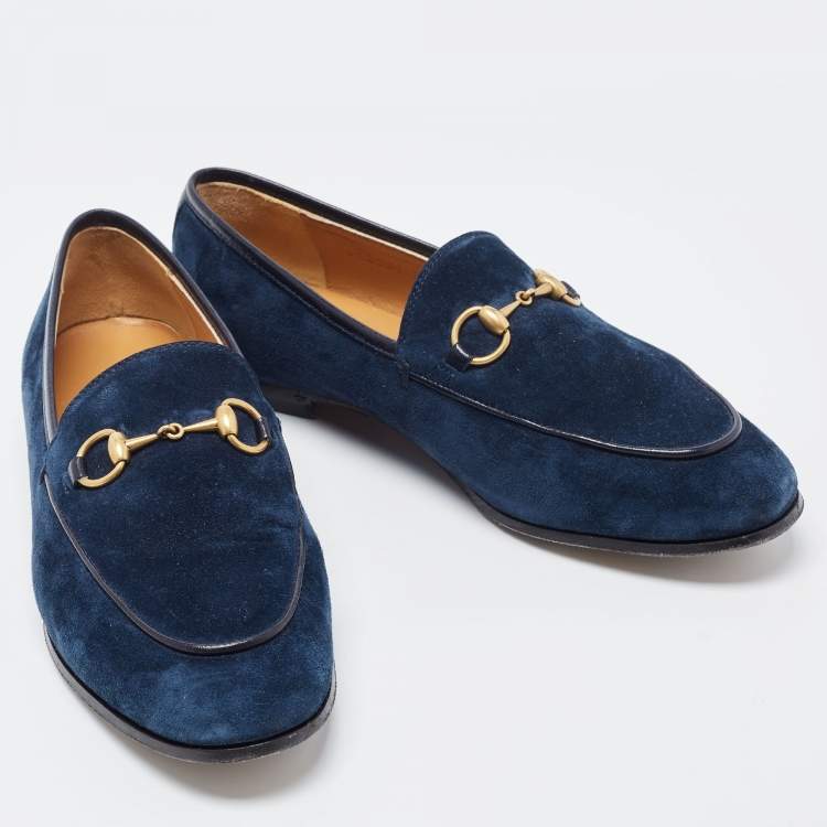 Pre Owned Gucci Blue Suede Jordaan Horsbit Loafers Size 36.5