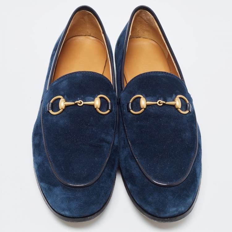 Pre Owned Gucci Blue Suede Jordaan Horsbit Loafers Size 36.5