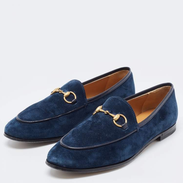 Pre Owned Gucci Blue Suede Jordaan Horsbit Loafers Size 36.5
