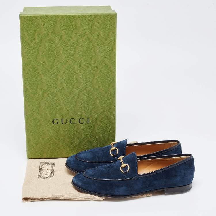 Pre Owned Gucci Blue Suede Jordaan Horsbit Loafers Size 36.5
