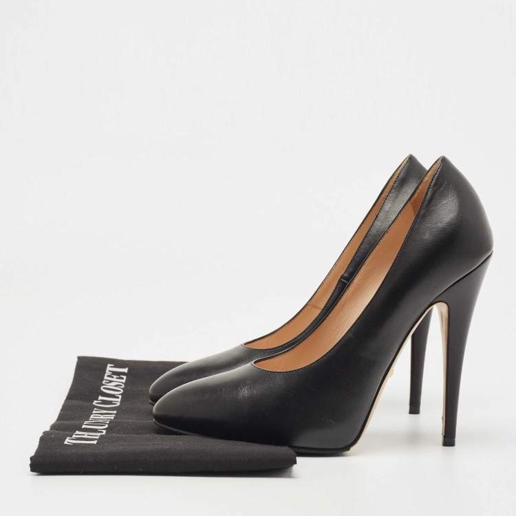 Pre Owned Gucci Black Leather Pointed Toe Pumps Size 36.5