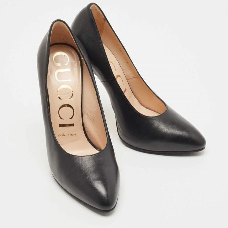 Pre Owned Gucci Black Leather Pointed Toe Pumps Size 36.5