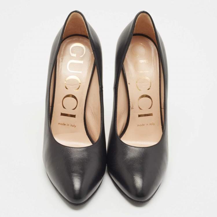 Pre Owned Gucci Black Leather Pointed Toe Pumps Size 36.5