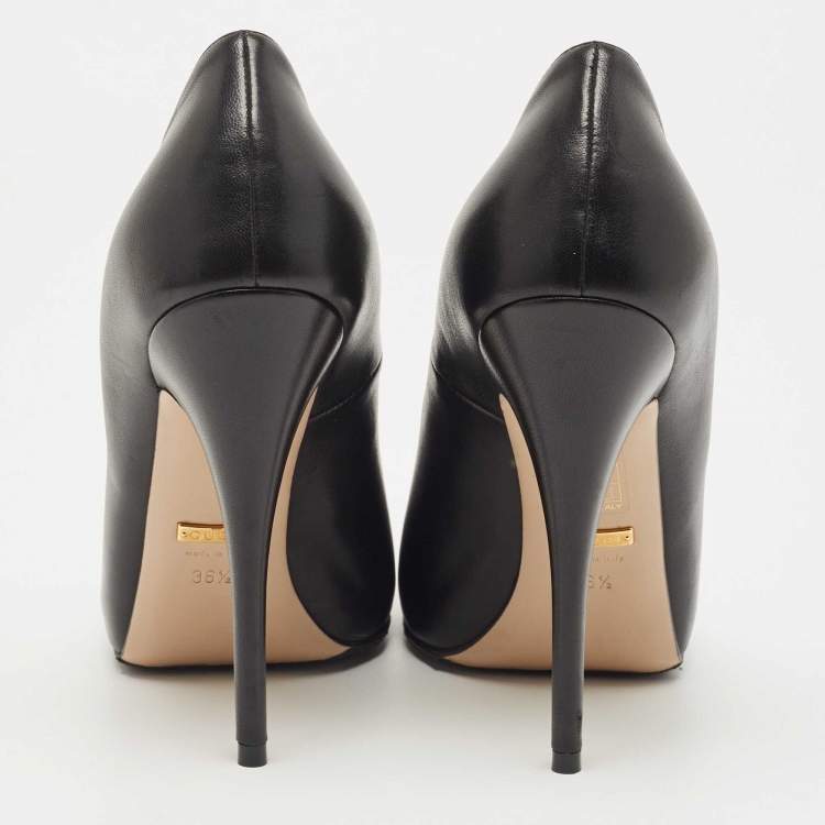 Pre Owned Gucci Black Leather Pointed Toe Pumps Size 36.5
