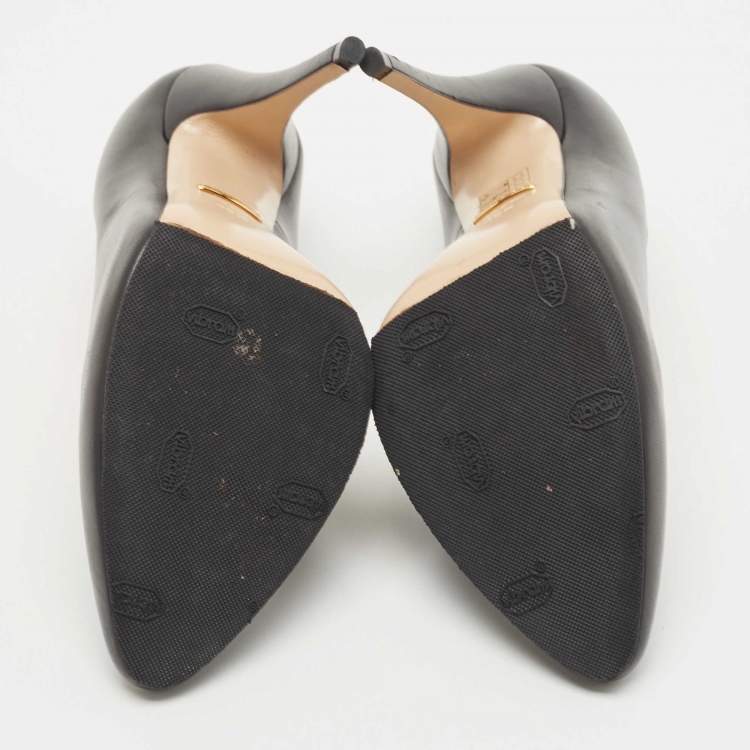 Pre Owned Gucci Black Leather Pointed Toe Pumps Size 36.5